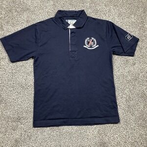 Kent & Curwen Polo Shirt Mens Medium Navy Blue Crest Patch Casual England‎ Rugby